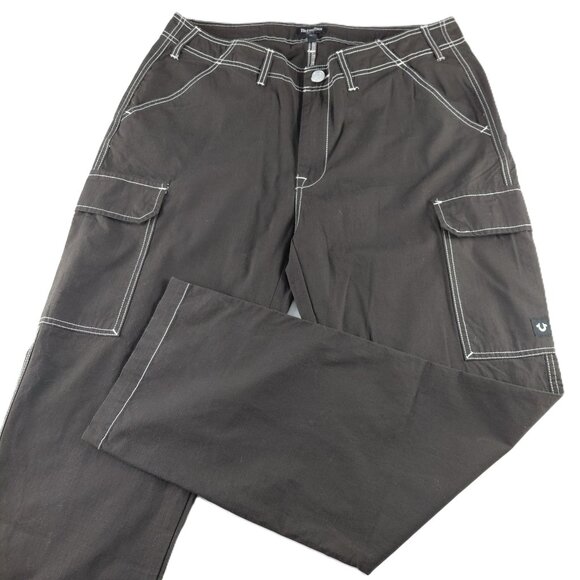 True Religion Ripstop Cargo Pant Men's Size 36 Java Brown Snap Pockets